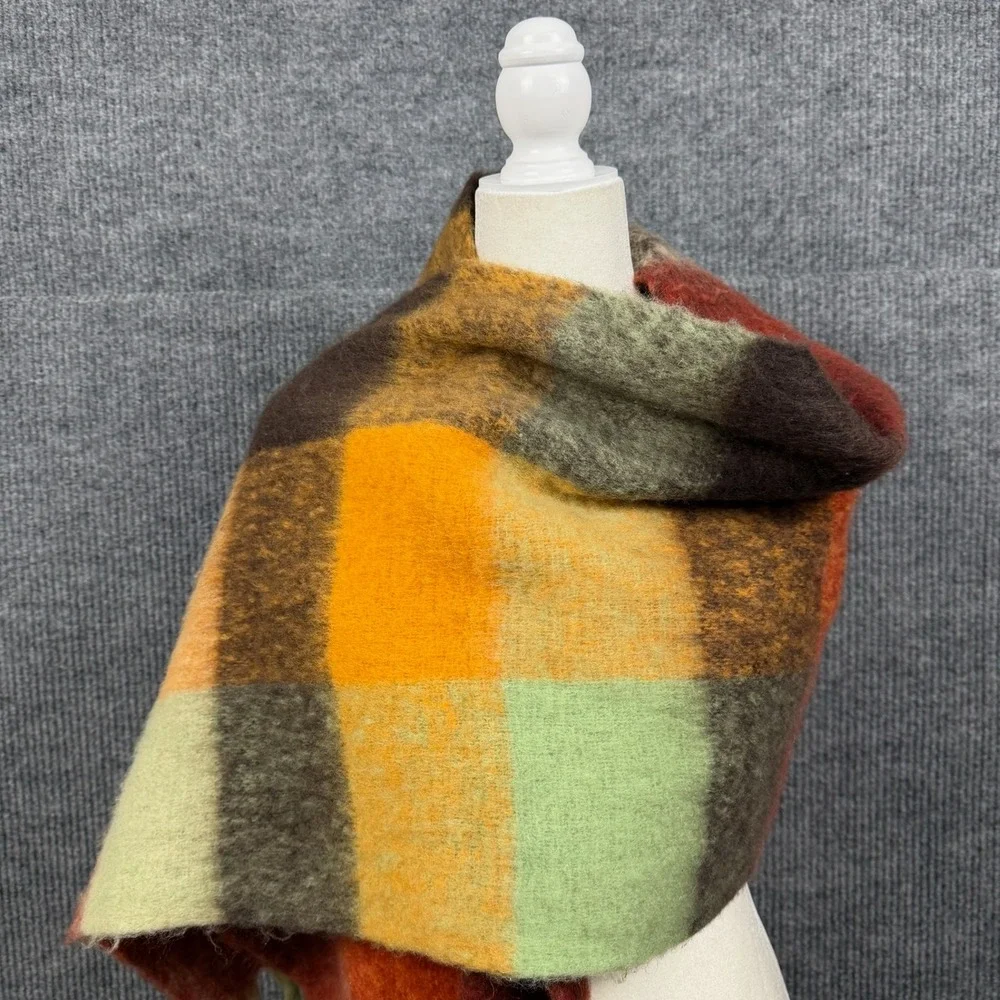 Acne Studios Unisex Scarf Oversized Check Plaid Mohair Wool Fringe Made in Italy